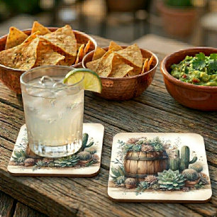 Rustic Arrangement Of Succulents & Cacti Coaster