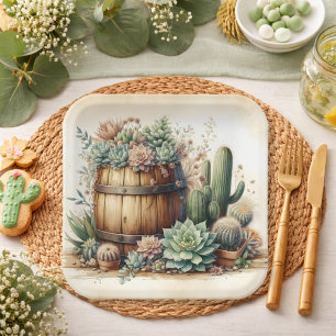 Rustic Arrangement Of Succulents & Cacti Paper Plate