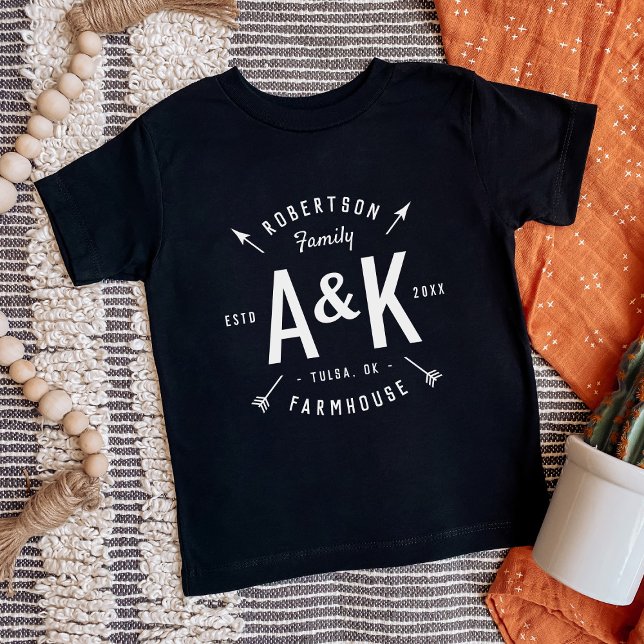 Rustic Arrow Family Monogram Farmhouse T-Shirt (Creator Uploaded)