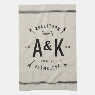 Rustic Arrow Family Monogram Tea Towel