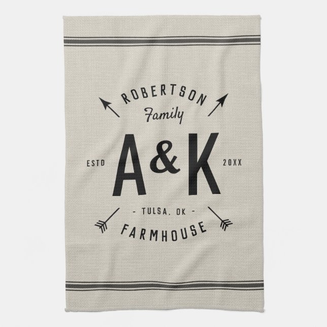 Rustic Arrow Family Monogram Tea Towel (Vertical)