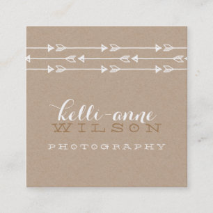 RUSTIC ARROW PATTERN cute boho white kraft Square Business Card