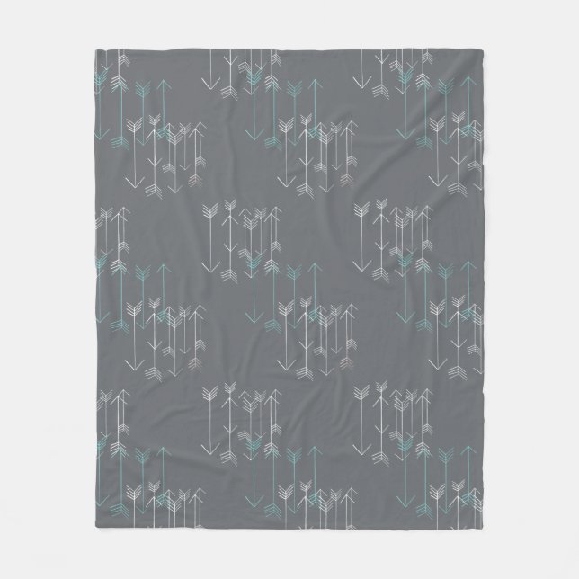 Rustic Arrows Grey Aqua White Fleece Blanket (Front)