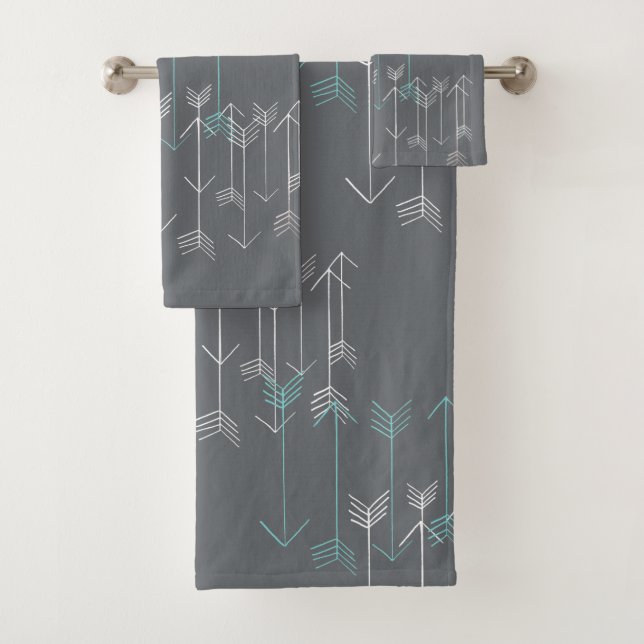 Rustic Arrows Grey Aqua White Towel Set (Insitu)
