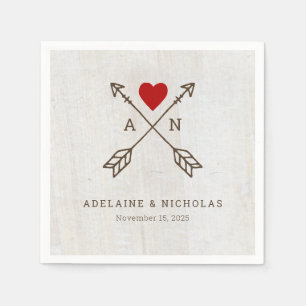 Rustic Arrows Red Heart Wedding Napkin