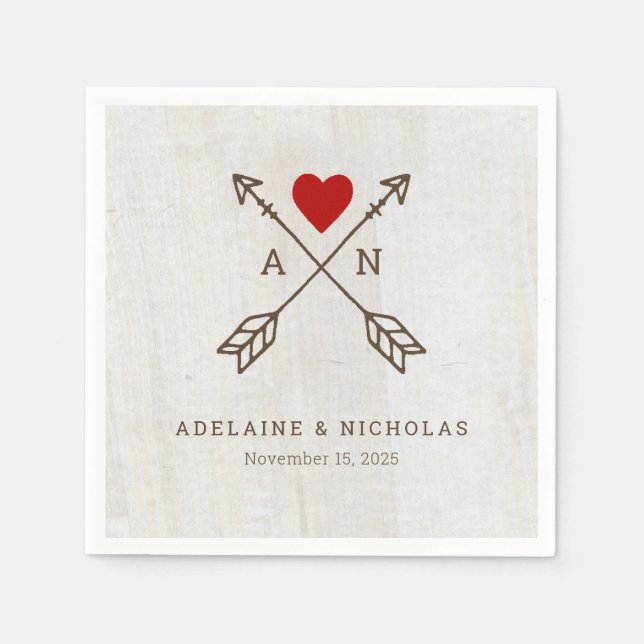 Rustic Arrows Red Heart Wedding Napkin (Front)