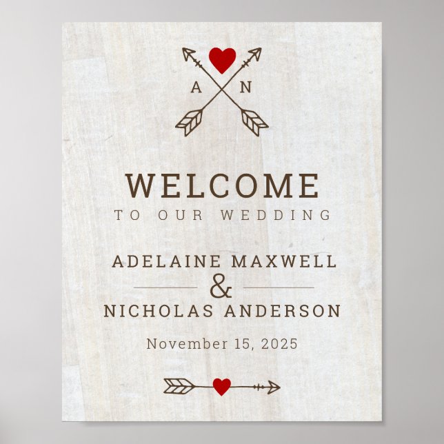 Rustic Arrows Red Heart Wedding Poster (Front)