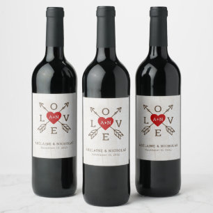 Rustic Arrows Red Heart Wedding Wine Label