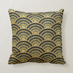 Rustic Art Deco Fish Scales Pattern Blue Cushion