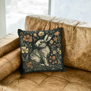 Rustic Art Nouveau Aesthetic Floral Rabbit  Cushion