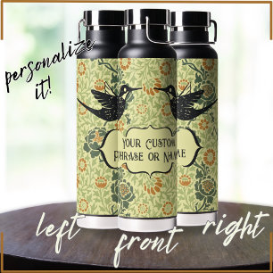 Rustic Art Nouveau Floral Grunge Hummingbird  Water Bottle
