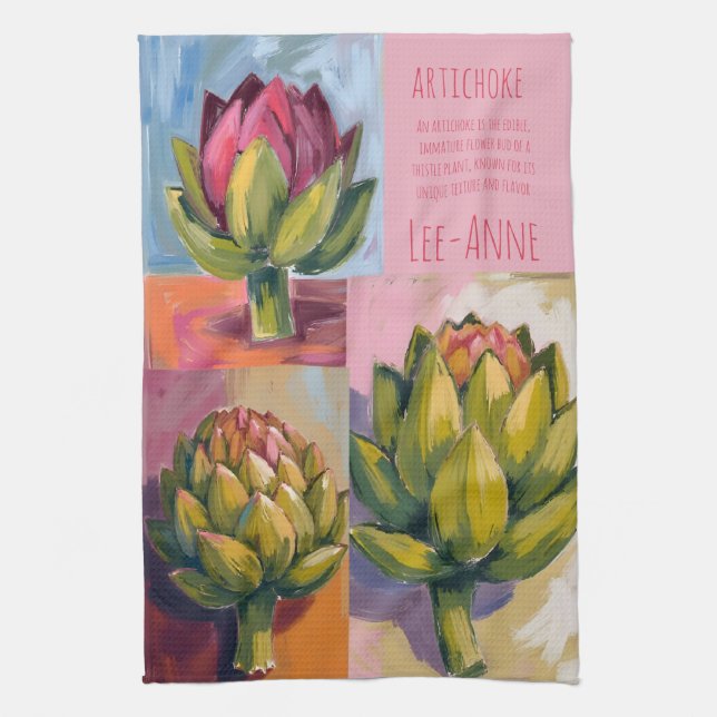 Rustic artichoke Watercolor Farmhouse Kitchen Tea Towel (Vertical)