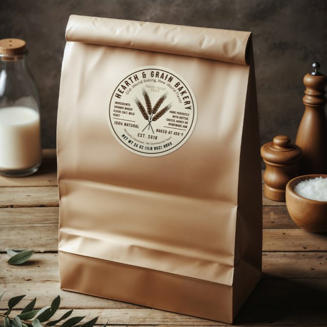Rustic Artisan Bakery Ingredient Label Wheat Logo (Rustic modern bread sticker, with an organic feel. Features wheat logo)