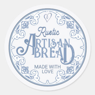 RUSTIC ARTISAN BREAD Freshly Baked Farmhouse Blue  Classic Round Sticker