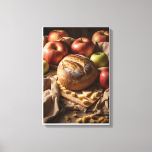 Rustic Artisan Bread with Fresh Red and Green Appl Canvas Print