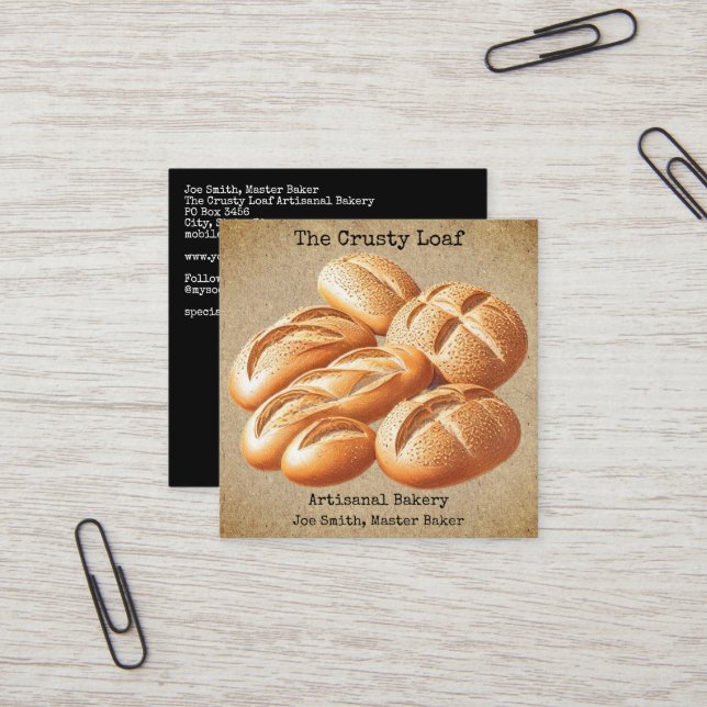 Rustic Artisanal Bakery Square Business Card (Front/Back In Situ)