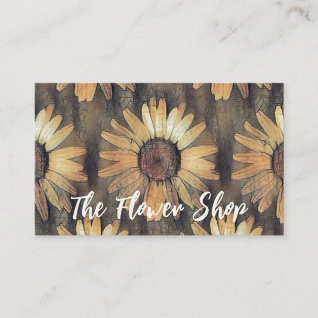 Rustic Artistic Sunflower Pattern Autumn Floral  Business Card (Front)