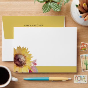 Rustic Artistic Sunflower Watercolor Art Envelope