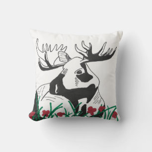 Rustic Artistic Wildflowers Moose Cushion