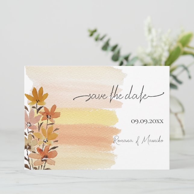 Rustic Artistic Wildflowers Watercolor Art Save The Date (Standing Front)
