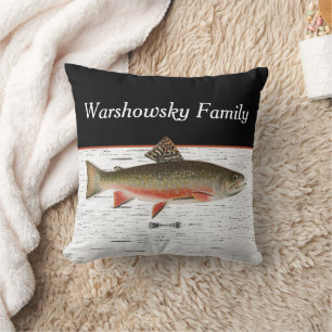. Rustic Aspen Bark Trout fisherman  Brushed Polye Cushion