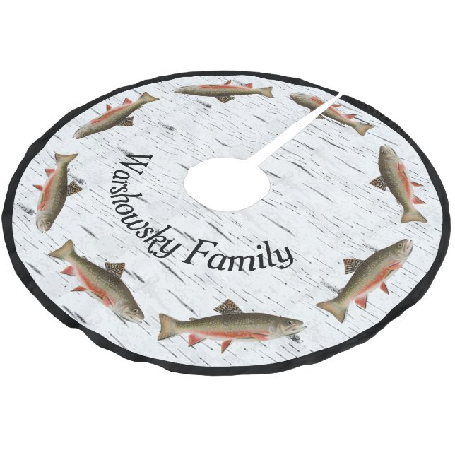  Rustic Aspen Bark Trout fisherman  Brushed Polyester Tree Skirt (Angled)