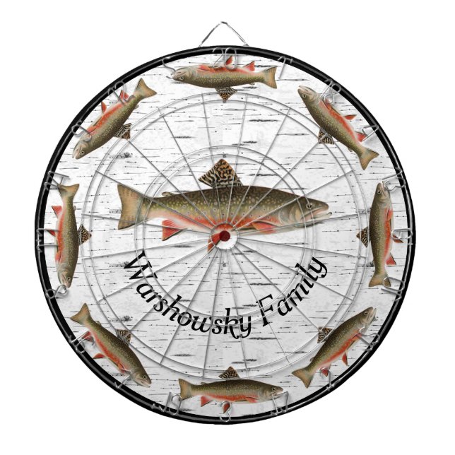  Rustic Aspen Bark Trout  Fisherman Lake House Dar Dartboard (Front)