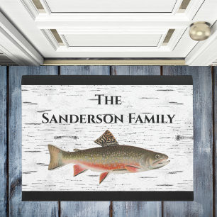 Rustic Aspen Bark Trout fisherman Lake House Doorm Doormat