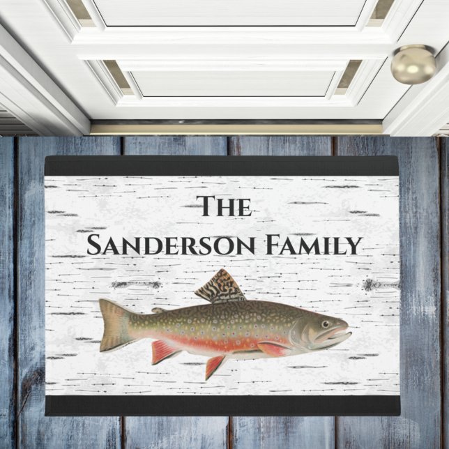 Rustic Aspen Bark Trout fisherman Lake House Doorm Doormat (Creator Uploaded)