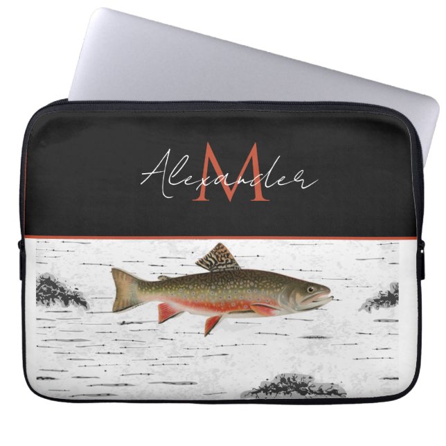  Rustic Aspen Bark Trout  Fisherman Lake House  Laptop Sleeve (Front)