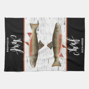  Rustic Aspen Bark Trout fisherman Lake House Tea Towel