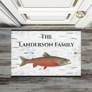 Rustic Aspen Bark Trout fishing Lake House River Doormat