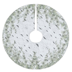 Rustic Aspen Bark Wood and Eucalyptus Brushed Polyester Tree Skirt