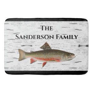 Rustic Aspen Trout fisherman Lake House Kitchen   Bath Mat