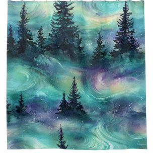 Rustic Aurora Forest Pattern Shower Curtain