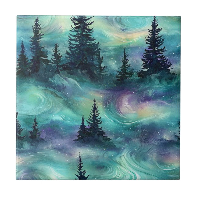 Rustic Aurora Forest Pattern Tile (Front)