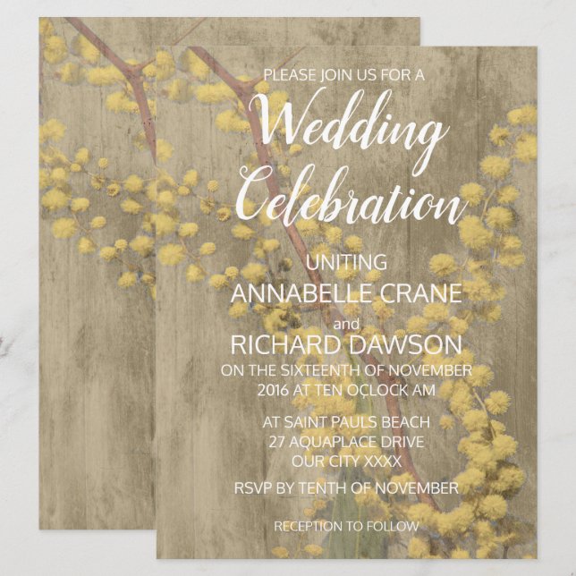 Rustic Australian Wattle Tree Wedding Invites (Front/Back)
