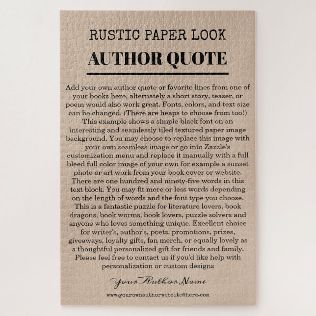 Rustic Author Quote Jigsaw Puzzle (Vertical)