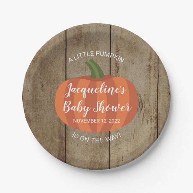 Rustic Autumn A Little Pumpkin Fall Baby Shower Paper Plate (Front)