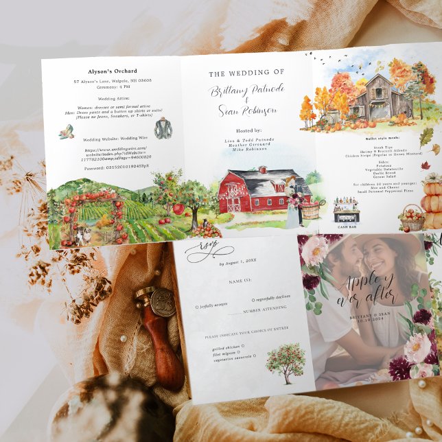 Rustic Autumn Apple Orchard Wedding Tri-Fold Invitation (Creator Uploaded)