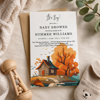 Rustic Autumn Baby Boy Shower Invitation