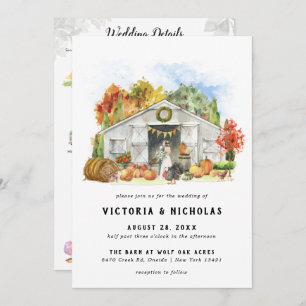 Rustic Autumn Barn   Illustrated Wedding Weekend Invitation