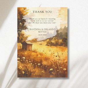 Rustic Autumn Barn Meadow Wedding Thank You Card