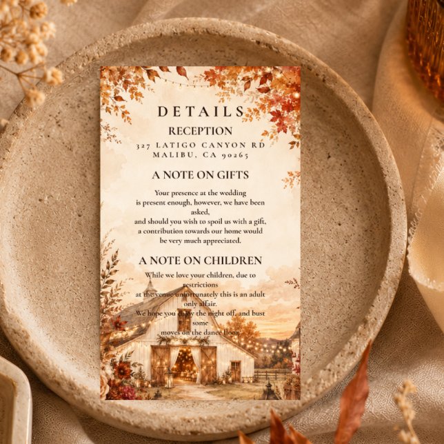 Rustic Autumn Barn Wedding Enclosure Card (Creator Uploaded)