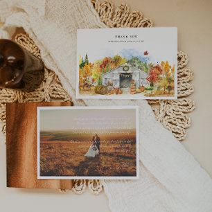 Rustic Autumn Barn Wedding Photo Thank You Card