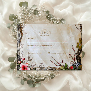 Rustic Autumn Berry Wedding RSVP Card