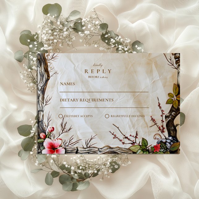Rustic Autumn Berry Wedding RSVP Card (Creator Uploaded)