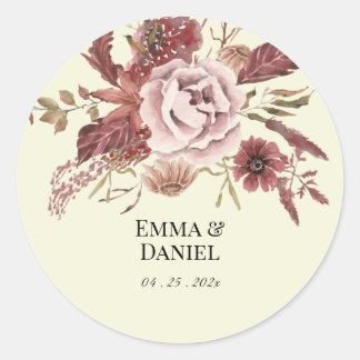 Rustic Autumn Blooms Cream Background Watercolor  Classic Round Sticker
