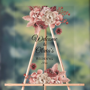 Rustic Autumn Blooms Cream Watercolor  Acrylic Sign