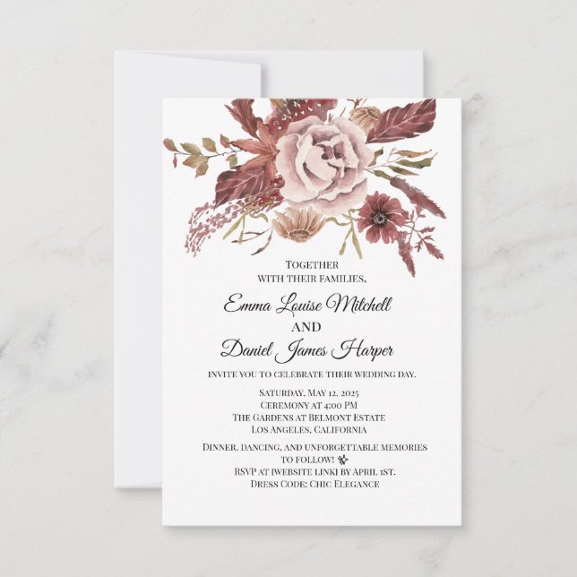 Rustic Autumn Blooms Watercolor Invitation (Front)